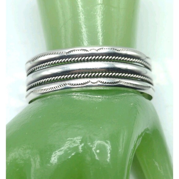 Native American 3/4" Navajo Sterling Silver Bracelet Cuff TAHE 41g Size 6.5-6.75 - Picture 4 of 15